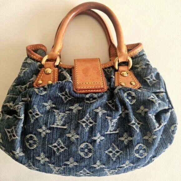Authentic Louis Vuitton Denim Pleaty Monogram Vintage Pouch Pochette Hand Bag - Picture 3 of 16